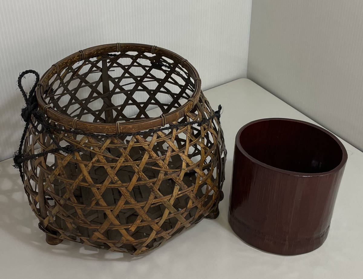 茶道具 竹籠 竹編細工 花器 花入 京都 さがの工芸 持ち手 竹篭 置物