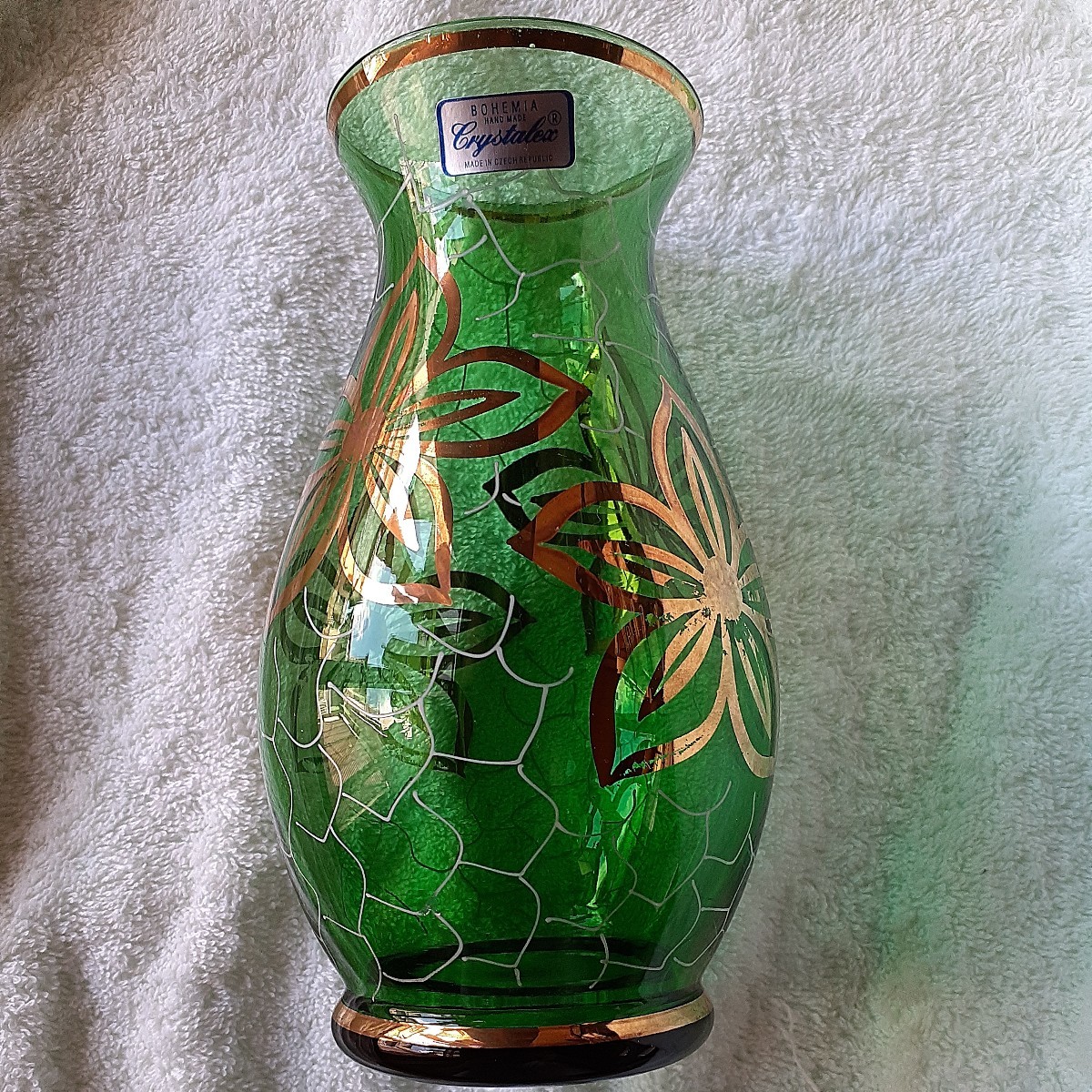 ボヘミア　ガラス　硝子　花瓶 　フラワーベース 　花器　花柄　花模様　１個_画像1