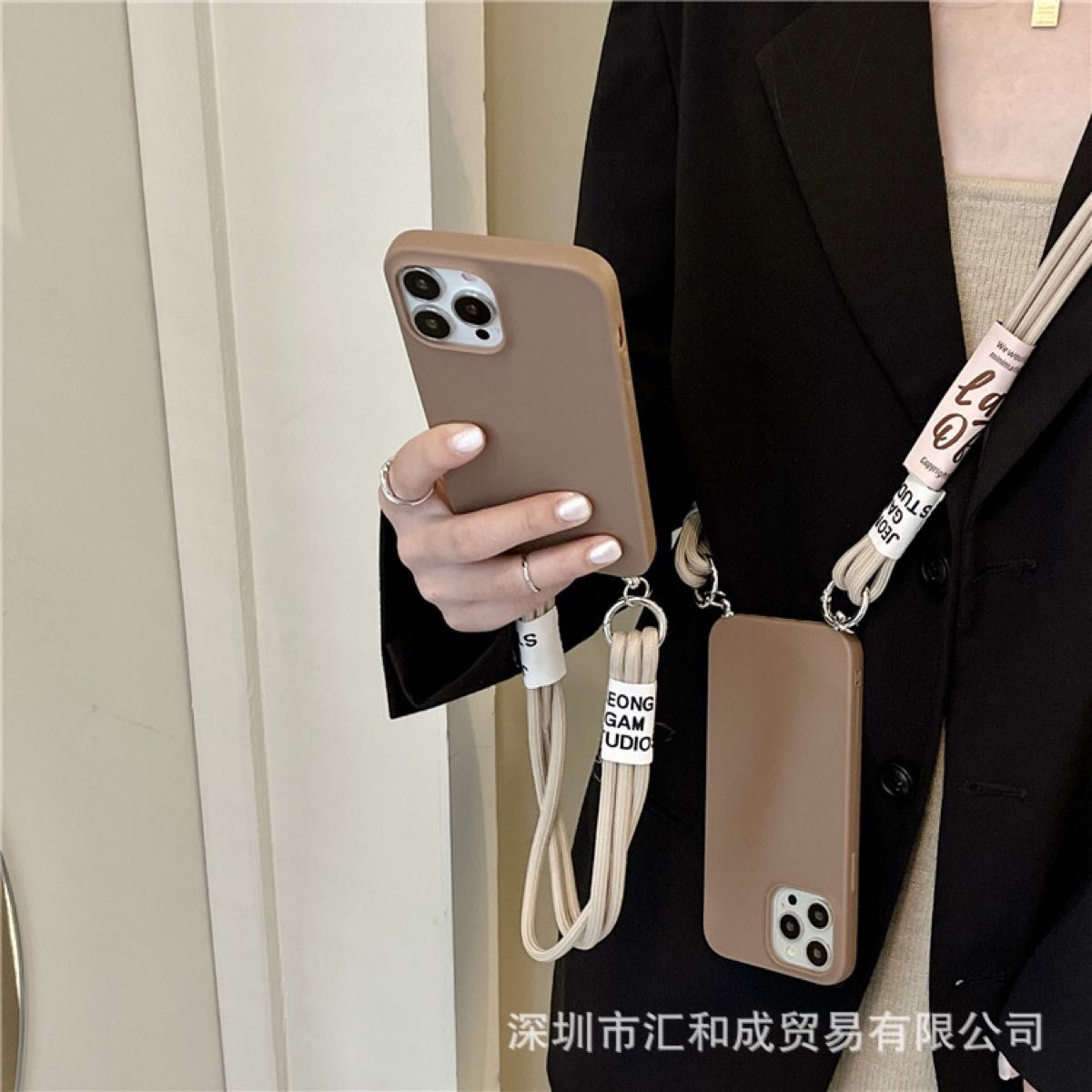 あいちゃん様専用ショルダー スマホケースiPhone12緑&茶