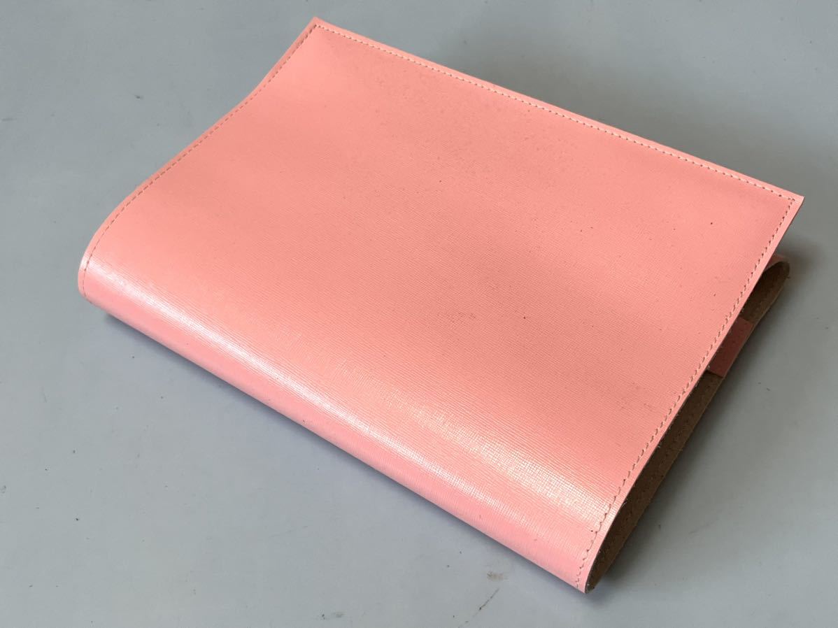 日本製★本革ブックカバー 22.4×41.5cm ハードカバーサイズ 硬質型押ピンク★新品