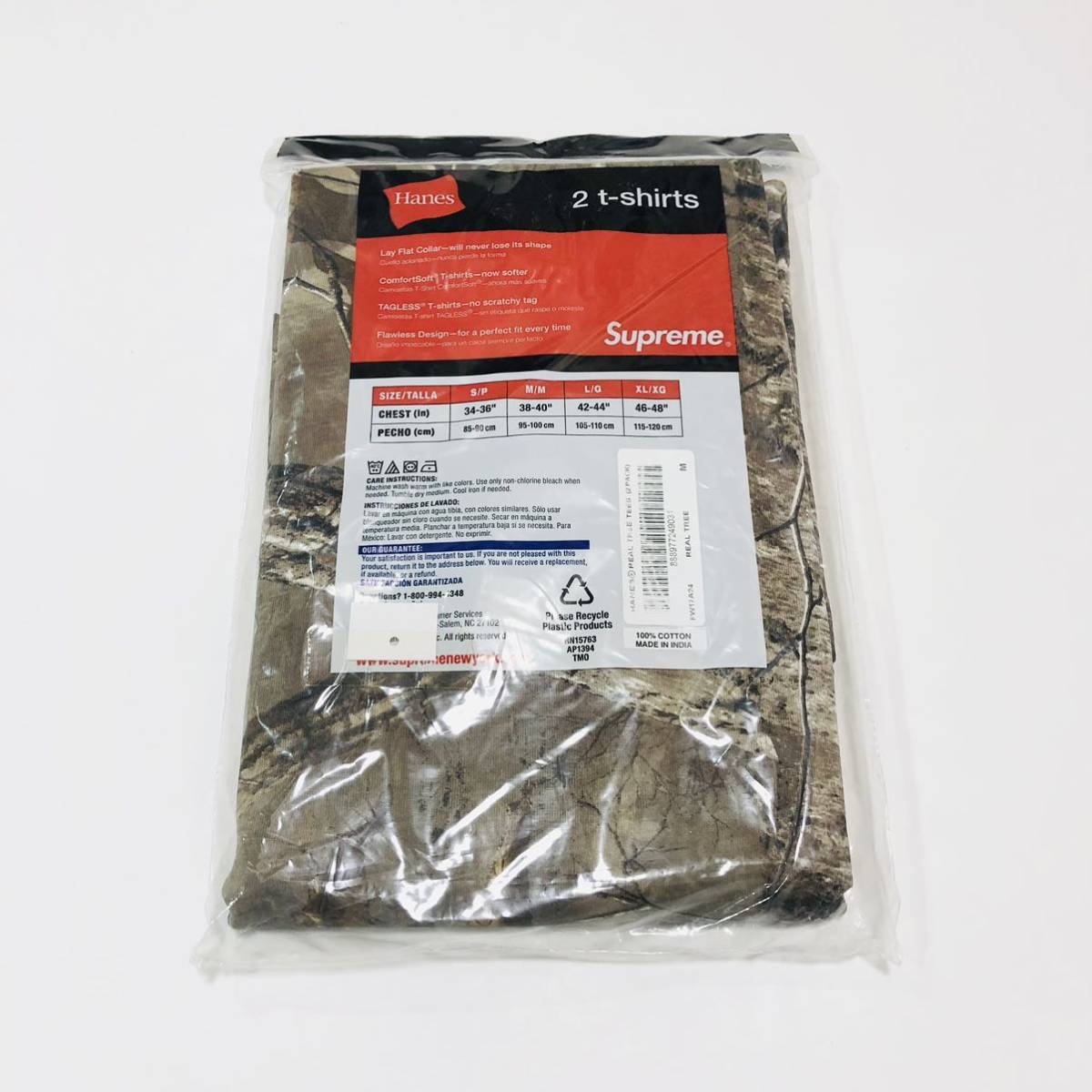 【M】未開封 Supreme17FW Hanes Realtree Tagless Tees (2 Pack) Woodbine ウッドバイン 納品書コピー付 リアルツリー ヘインズ カモ Camo_画像3