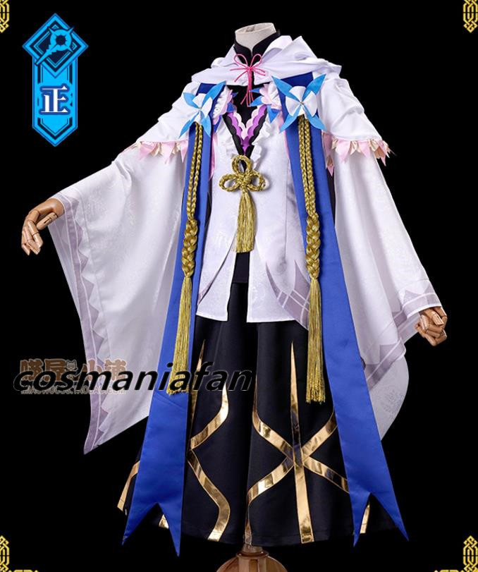 高品質 豪華修正版 FGO Fate/Grand Order マーリン コスプレ衣装+耳飾り サテン製 全セット_画像2