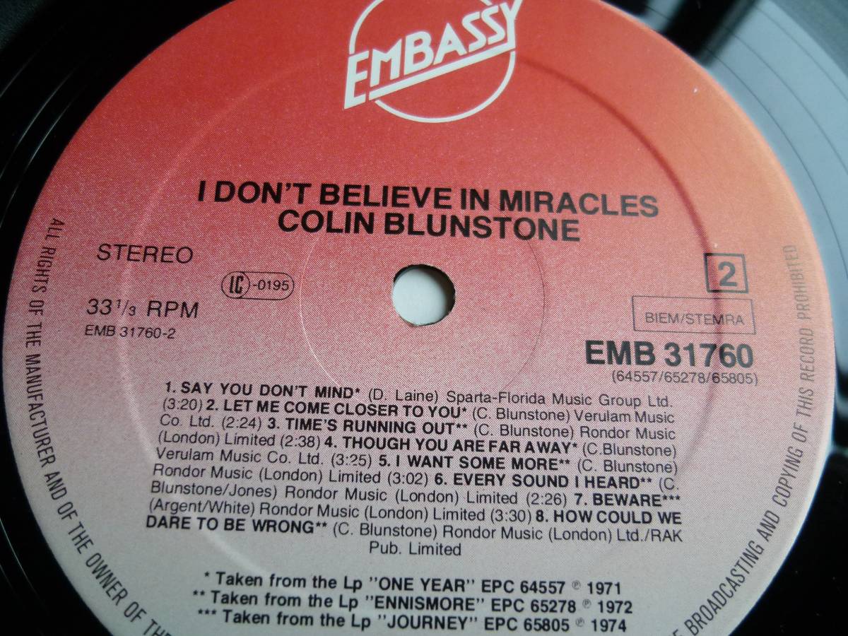 Colin Blunstone『I Don't Believe In Miracles』LP Soft Rock ソフトロックの画像4