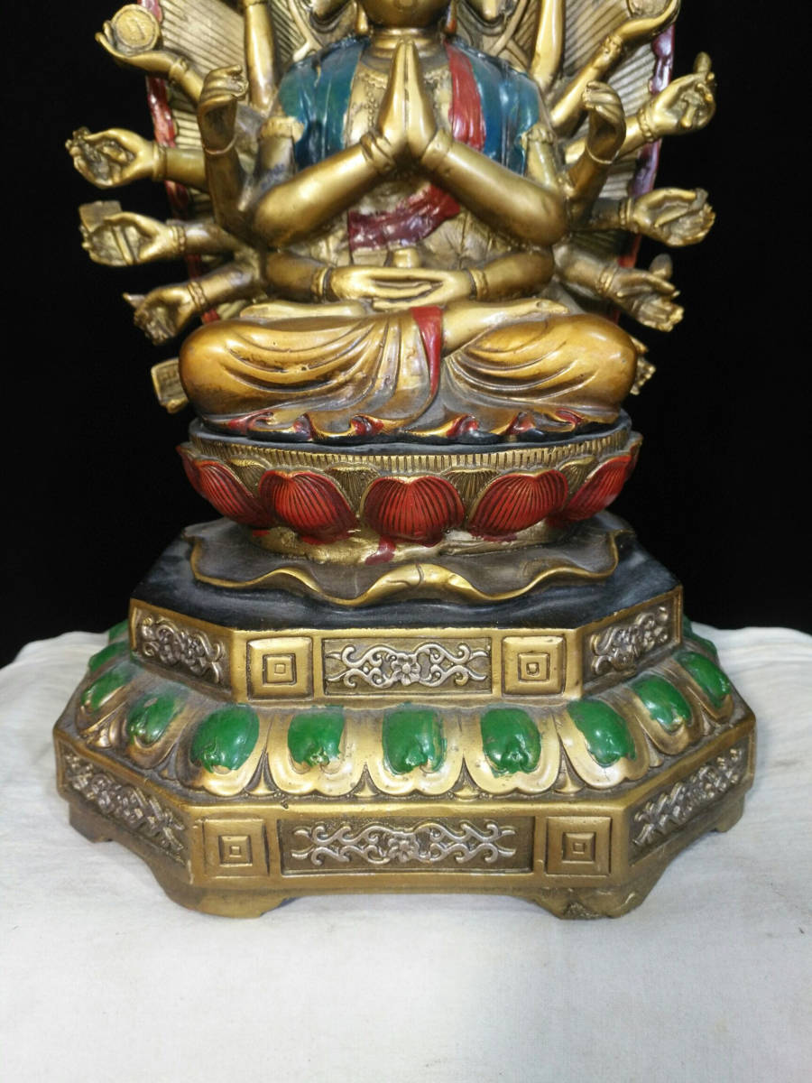 銅製・金鍍・彩繪・千手觀音像『収蔵家蔵』稀少珍品・置物・古賞物