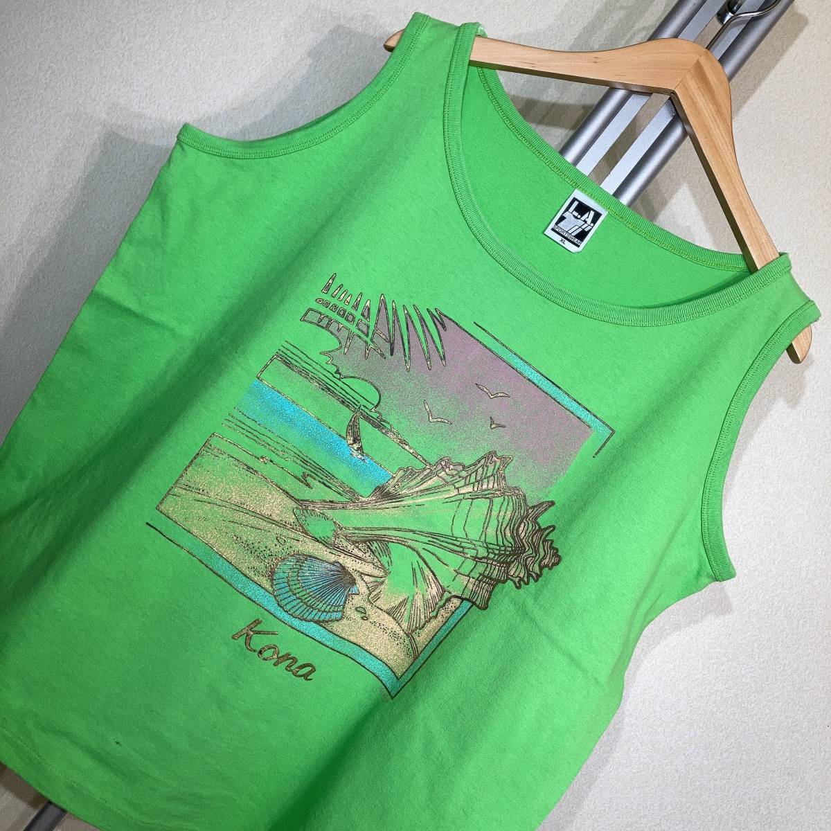 W571■90's/USA製古着★ハワイ島Konaコナ★黄緑/スーベニア★タンクトップ■US XL