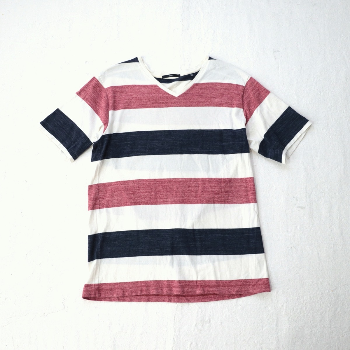 [ free shipping ]SHIPSl Ships MADE IN JAPAN border V neck T-shirt tricolor size L made in Japan 