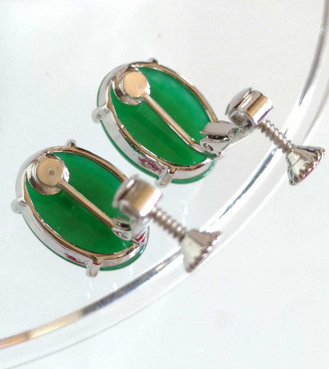 ヴィンテージ イヤリング 翡翠 ろうかん 18×8mm 美品 808|Yahoo