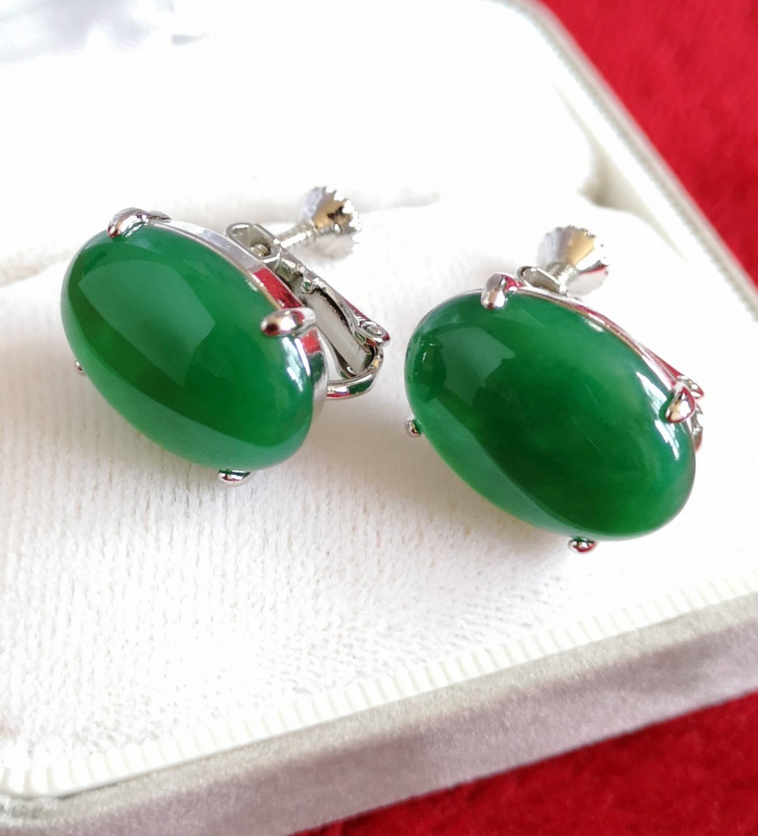 ヴィンテージ イヤリング 翡翠 ろうかん 18×8mm 美品 808|Yahoo
