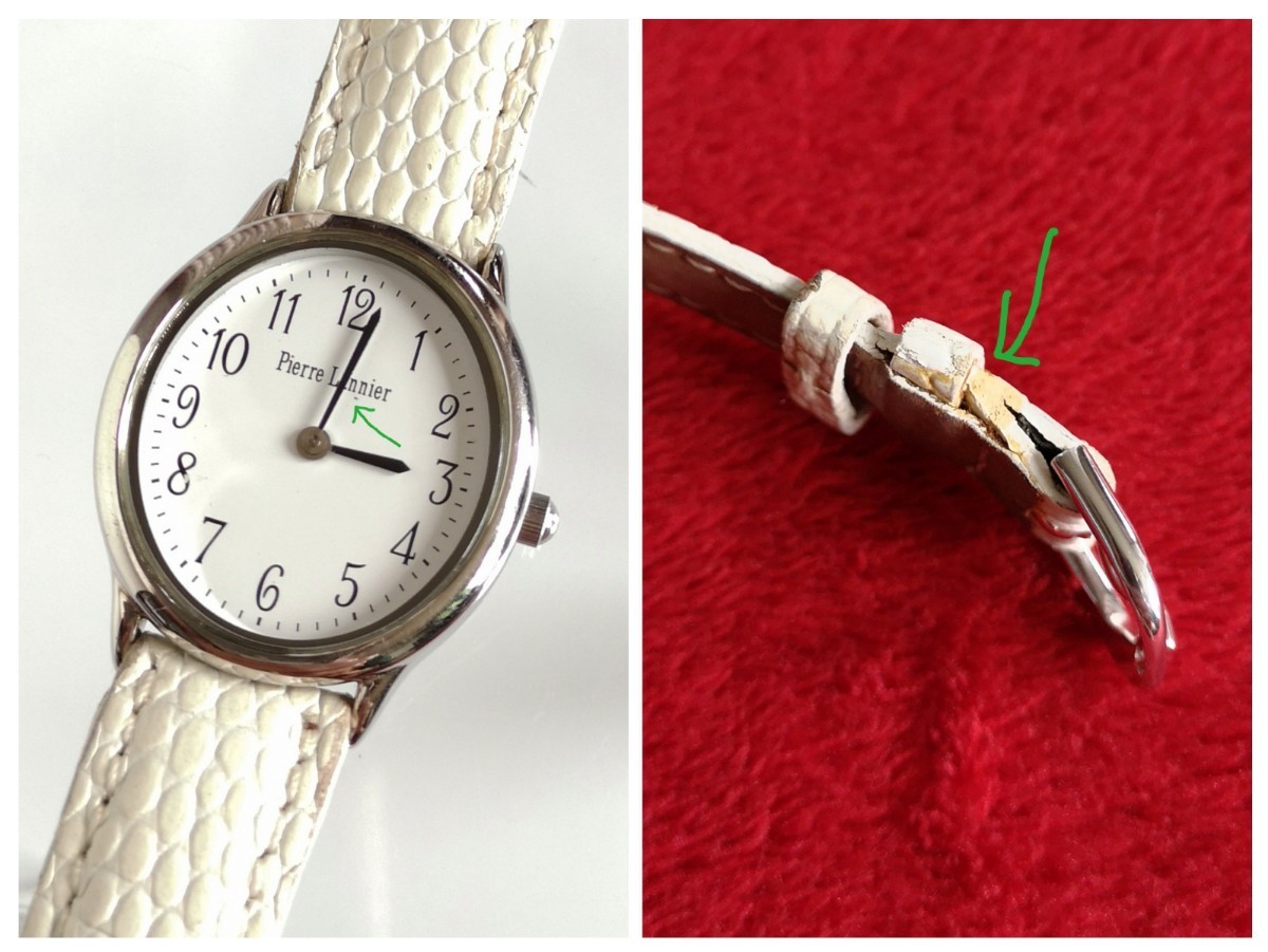 フランス製 腕時計 Pierre Lannier 本革 ホワイト 稼働品 782 クォーツ
