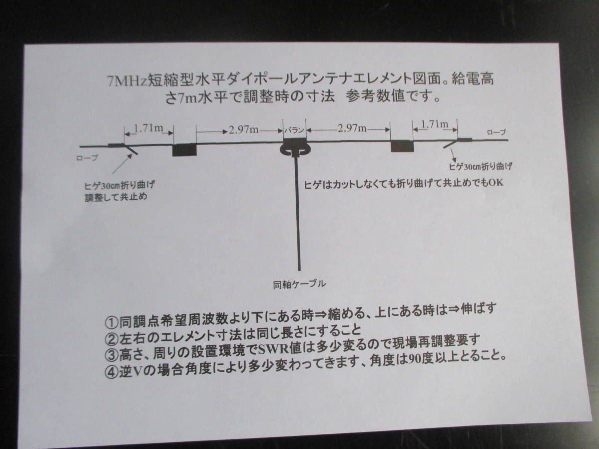 7M 短縮型モノバンドダイポールアンテナ用　短縮コイル単品　(短縮率50%)　入力（PEP）1.0KW　自作/未使用品 _図面添付します。