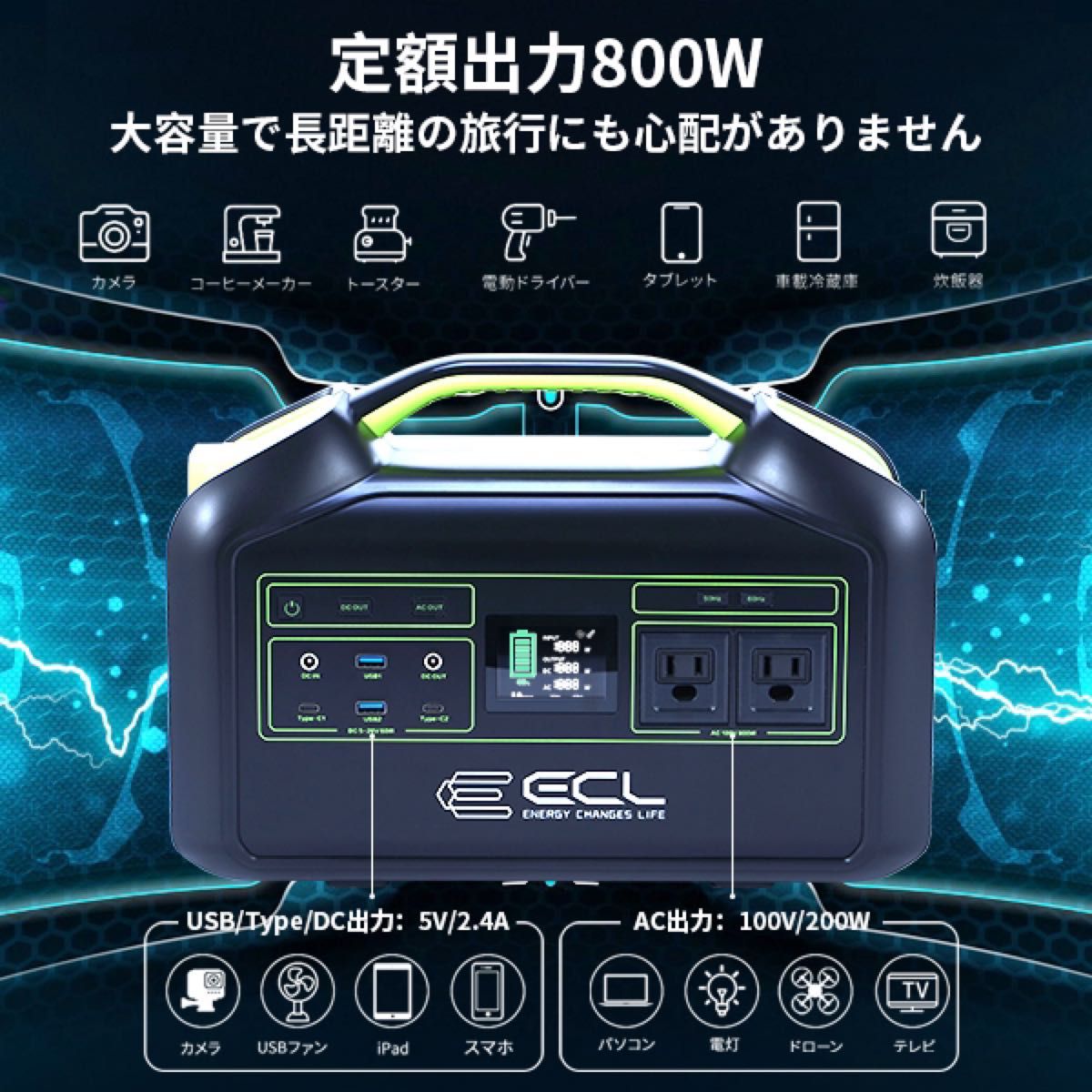 ポータブル電源 大容量 218400mAh/808.08Wh 出力800W