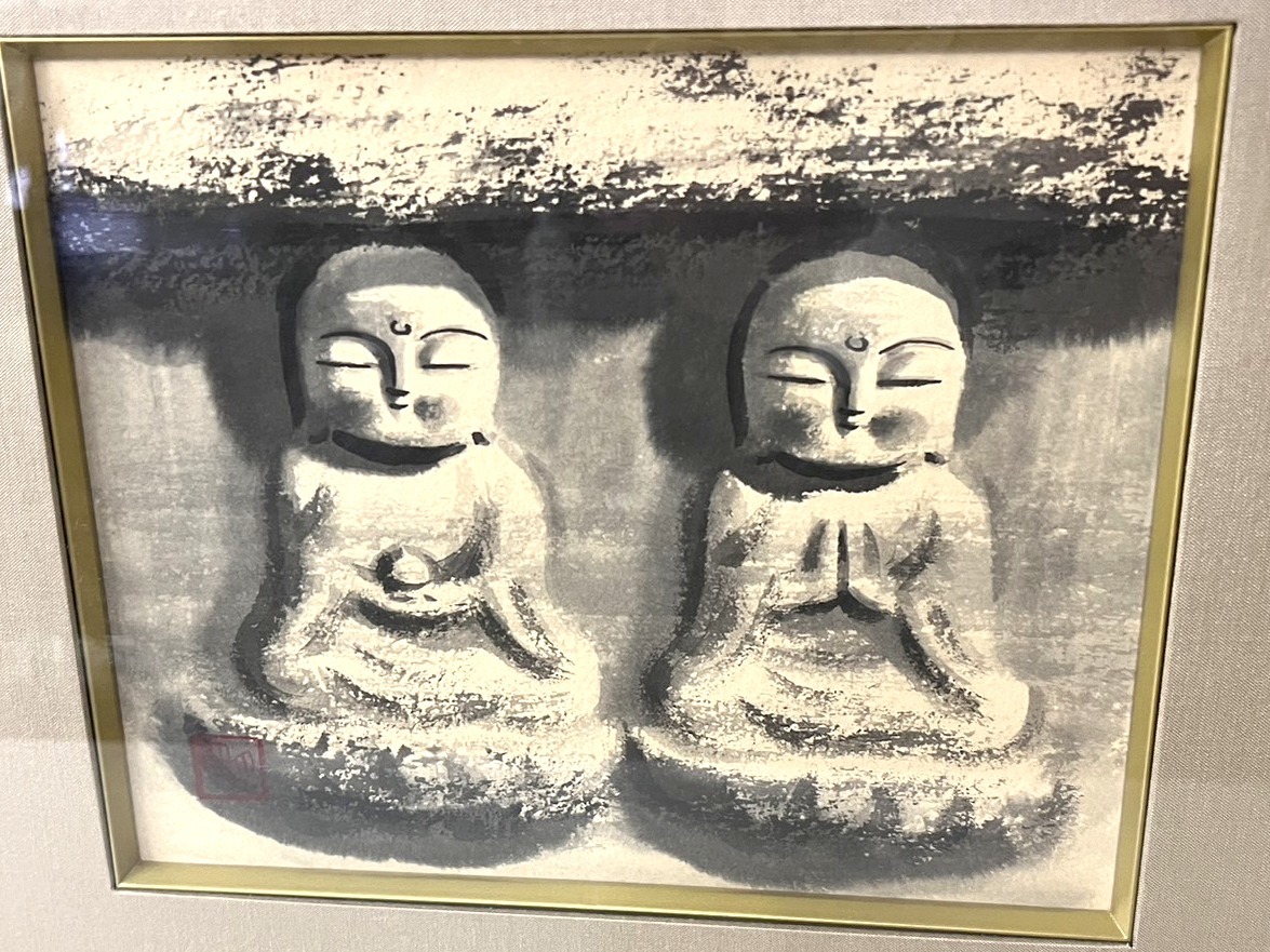 真作 作家物 穐月明「ニ射佛」水墨画 額縁外寸縦415×横465×厚み 真作 作家物 穐月明「ニ射佛」水墨画 額縁外寸縦415×横465×厚み