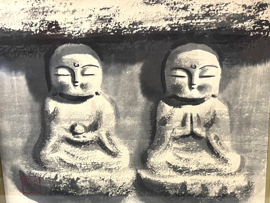 真作 作家物 穐月明「ニ射佛」水墨画 額縁外寸縦415×横465×厚み 真作 作家物 穐月明「ニ射佛」水墨画 額縁外寸縦415×横465×厚み