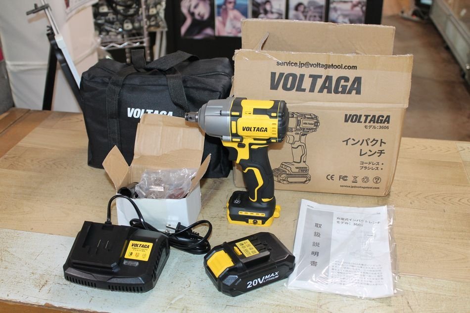 中古 動作品 VOLTAGA 充電式インパクトレンチ 3606 20V 2.0Ah 450Nmトルク コードレス プラシレス ボルタガ USED 電動工具 リサイクルマー_画像1