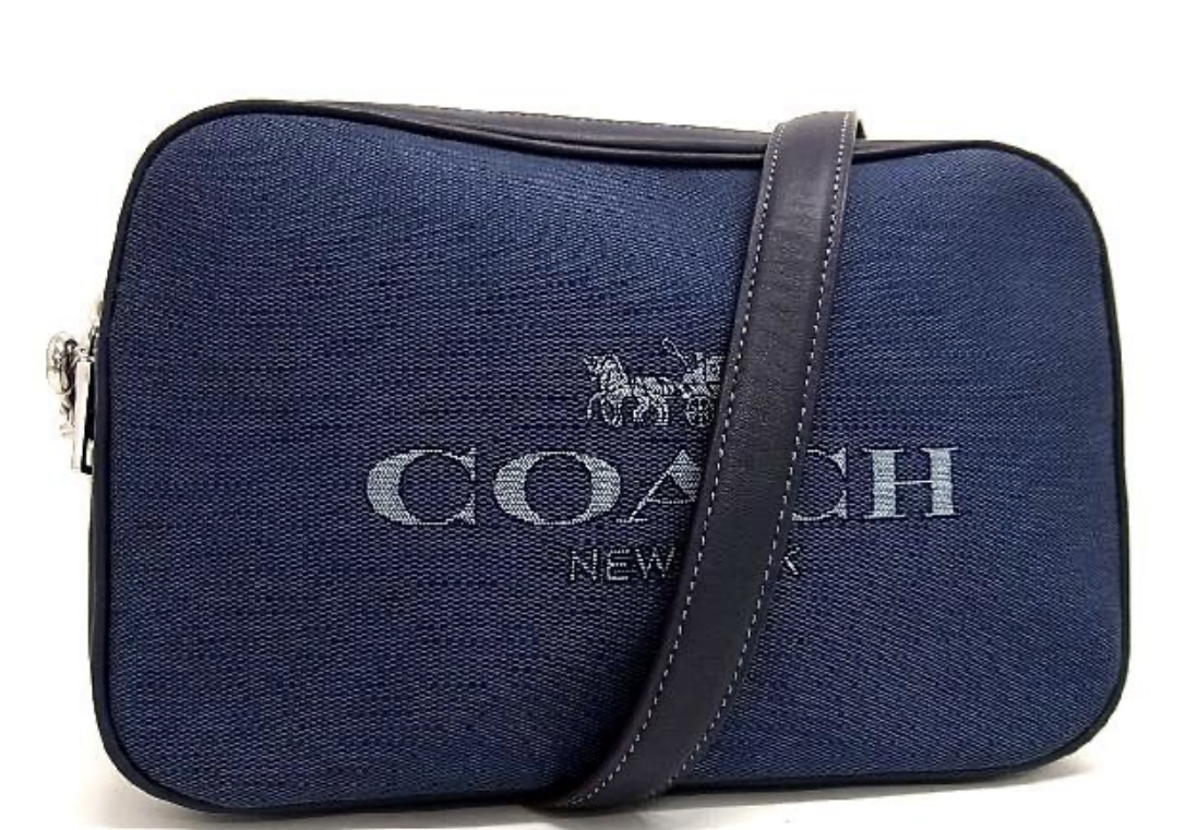 ■美品■ COACH コーチ 6519 キャンバス×レザー ショルダーバッグ ポシェット 斜め掛け レディース ネイビー系 AL9109 _画像1