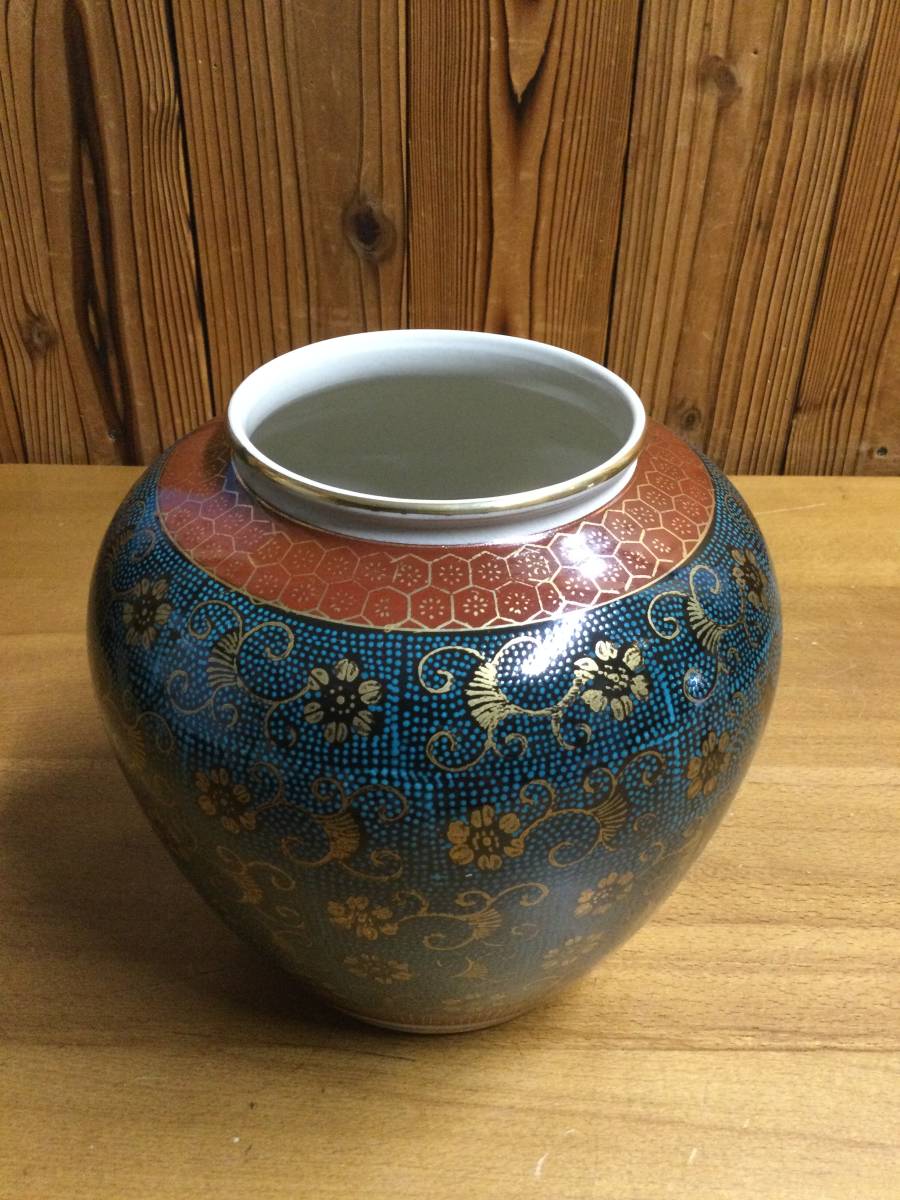  произведение искусства ваза для цветов украшение . Kutani синий шарик металлический . золотой орхидея цветок самец пик произведение изделие прикладного искусства не использовался хранение товар 