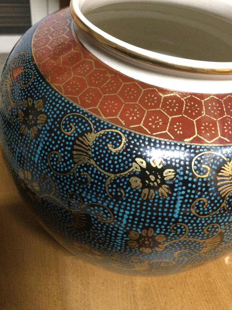  произведение искусства ваза для цветов украшение . Kutani синий шарик металлический . золотой орхидея цветок самец пик произведение изделие прикладного искусства не использовался хранение товар 