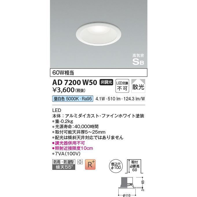 【新品】コイズミ照明 AD7200 W50 LEDダウンライト_画像1