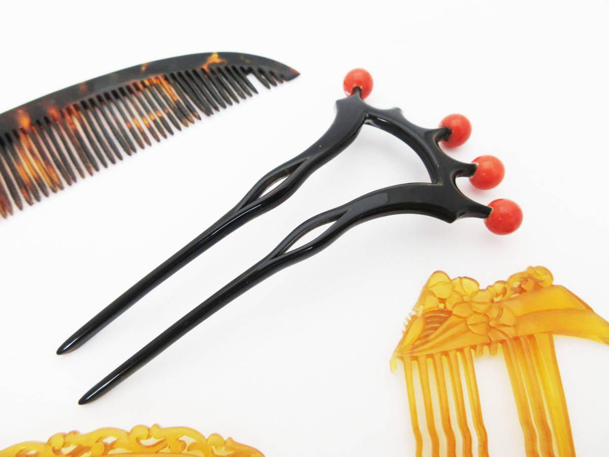 AB-973{ tortoise shell } ornamental hairpin / comb etc. *..* white .* red ..? attaching * kimono small articles clothing accessories accessory *