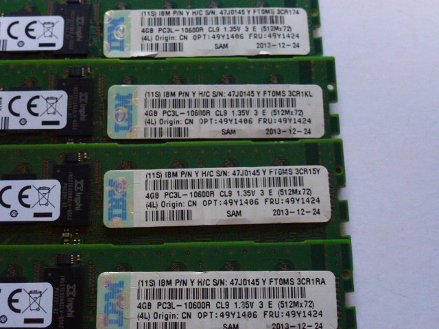 メモリ サーバーパソコン用 低電圧 1.35V Samsung PC3L-10600R(DDR3L-1333R) ECC Registered 4GBx4枚 合計16GB 起動確認済みです④_画像3