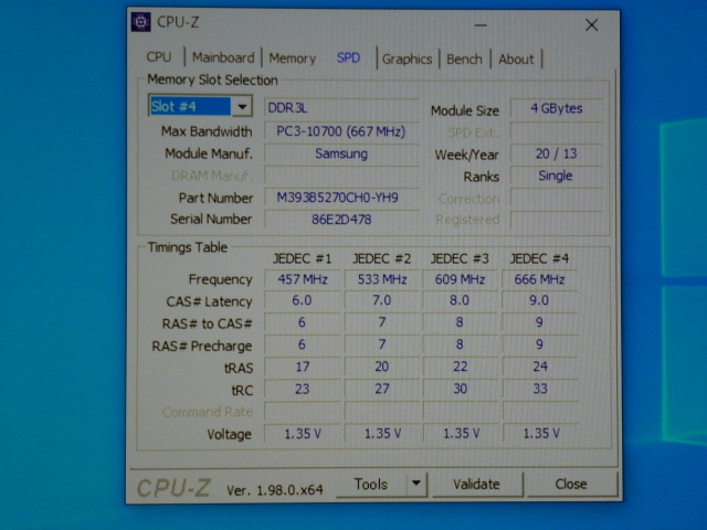 メモリ サーバーパソコン用 低電圧 1.35V Samsung PC3L-10600R(DDR3L-1333R) ECC Registered 4GBx4枚 合計16GB 起動確認済みです④_画像9