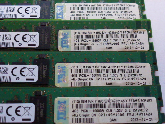 メモリ サーバーパソコン用 低電圧 1.35V Samsung PC3L-10600R(DDR3L-1333R) ECC Registered 4GBx4枚 合計16GB 起動確認済みです⑤　_画像3