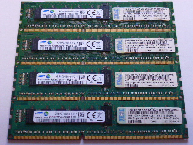 メモリ サーバーパソコン用 低電圧 1.35V Samsung PC3L-10600R(DDR3L-1333R) ECC Registered 4GBx4枚 合計16GB 起動確認済みです⑤　_画像1