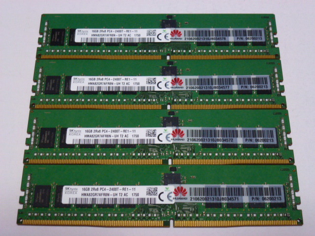 メモリ サーバーパソコン用 1.20V SK hynix PC4-19200T(DDR4-2400T) ECC Registered 16GBx4枚合計64GB 起動確認済ですHMA82GR7AFR8N-UH