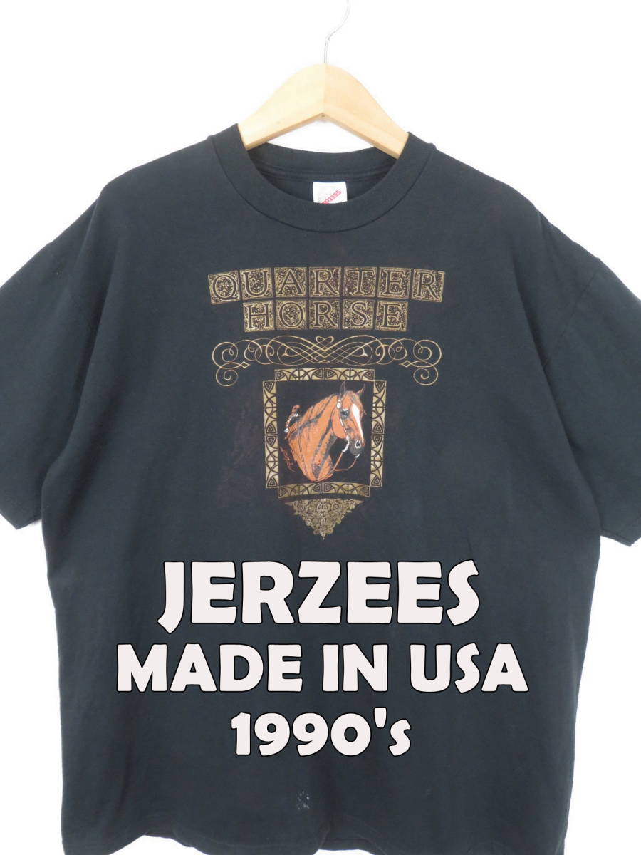 90s ジャージーズ ★ USA製 馬 プリント Tシャツ XL ★ JERZEES quarter horse ヴィンテージ アメリカ製 動物  アニマル