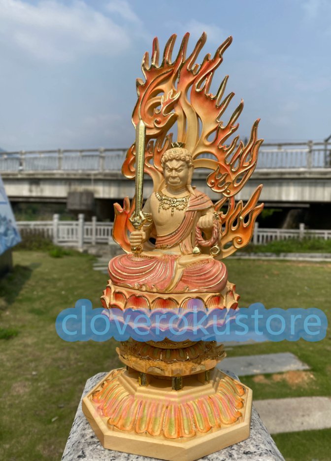 不動明王座像 木彫仏像 仏教美術 精密細工 仏師で仕上げ品 高さ28cm_画像2