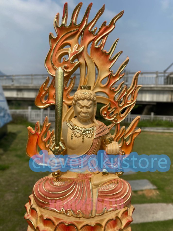 不動明王座像 木彫仏像 仏教美術 精密細工 仏師で仕上げ品 高さ28cm_画像5