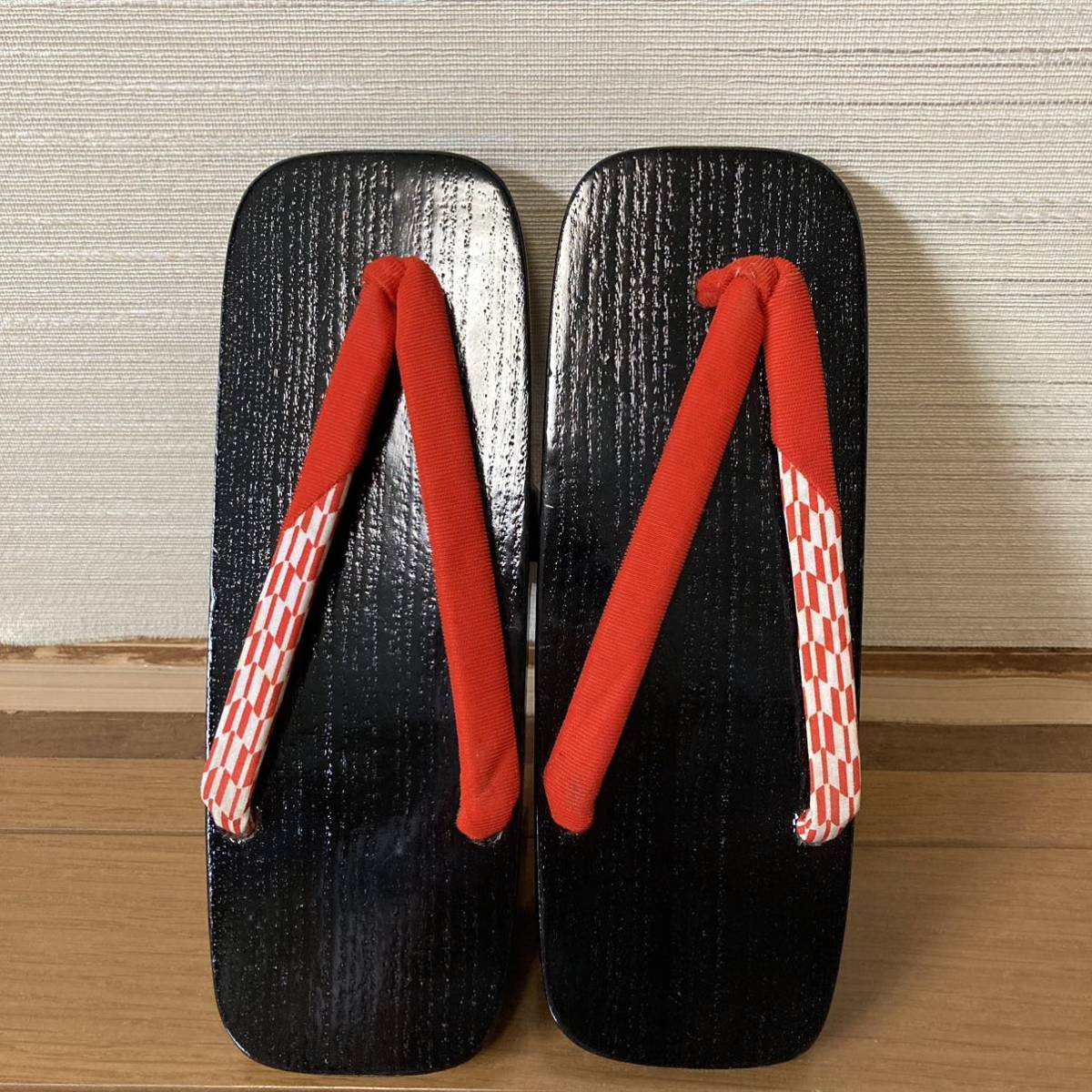  не использовался течение времени хранение товар geta zori японская женская одежда мелкие вещи чёрный покрытие красный нос . 2 листов зуб юката .22-23. степень 