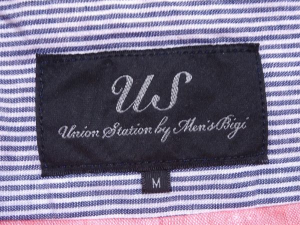 新品▼ メンズビギ UNION STATION by MEN'S BIGI▼ 袖裏ボーダー 7分袖 BD ソリッド フレンチリネンMIXシャツ (M) PNK_画像3