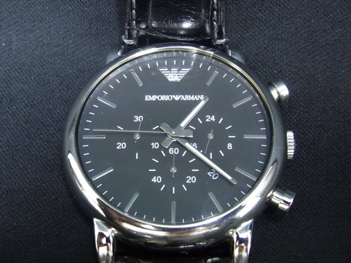 エンポリオアルマーニ　腕時計　メンズ　ＵＳＥＤ　クォーツ　革ベルト　クロノグラフ