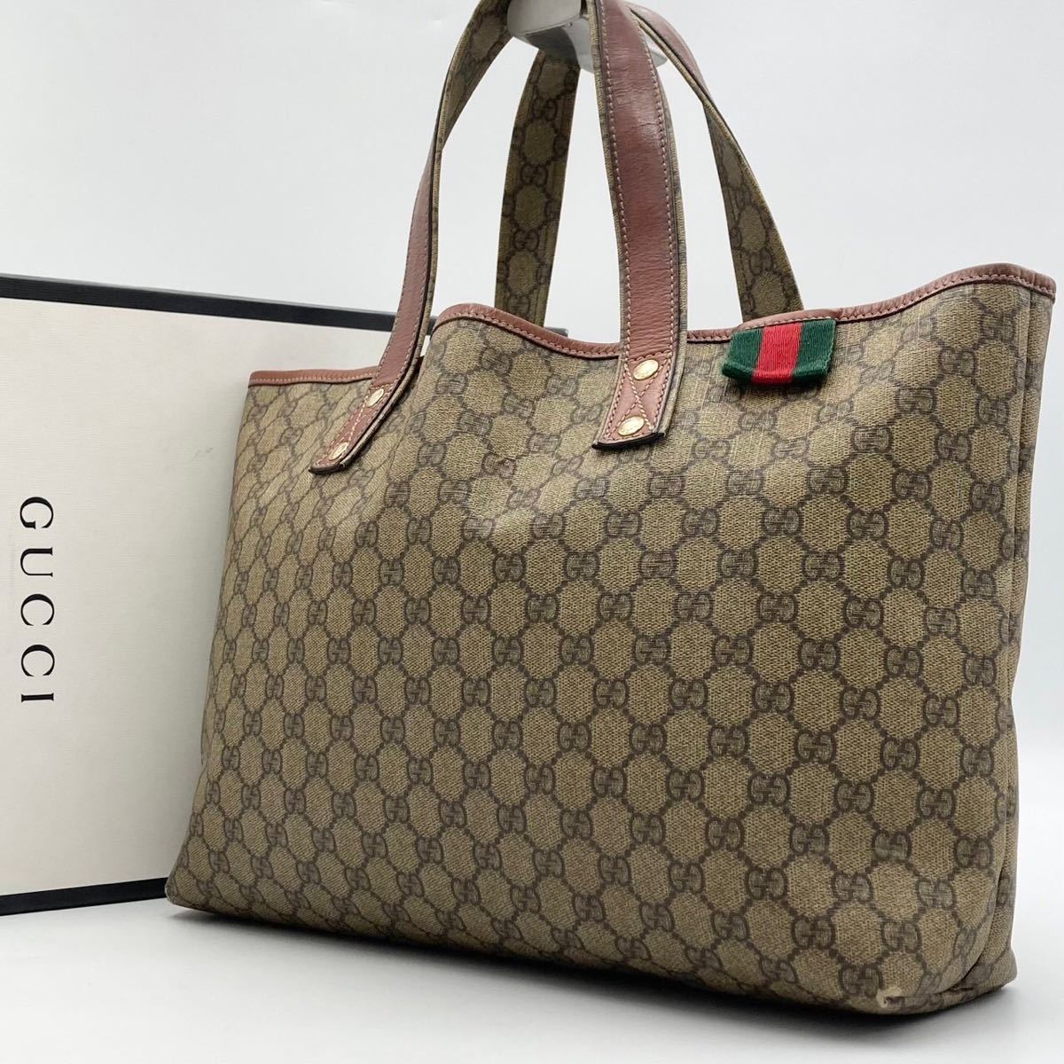 1円GUCCI グッチトートバッグGGスプリームシェリーラインレザーPVC GG