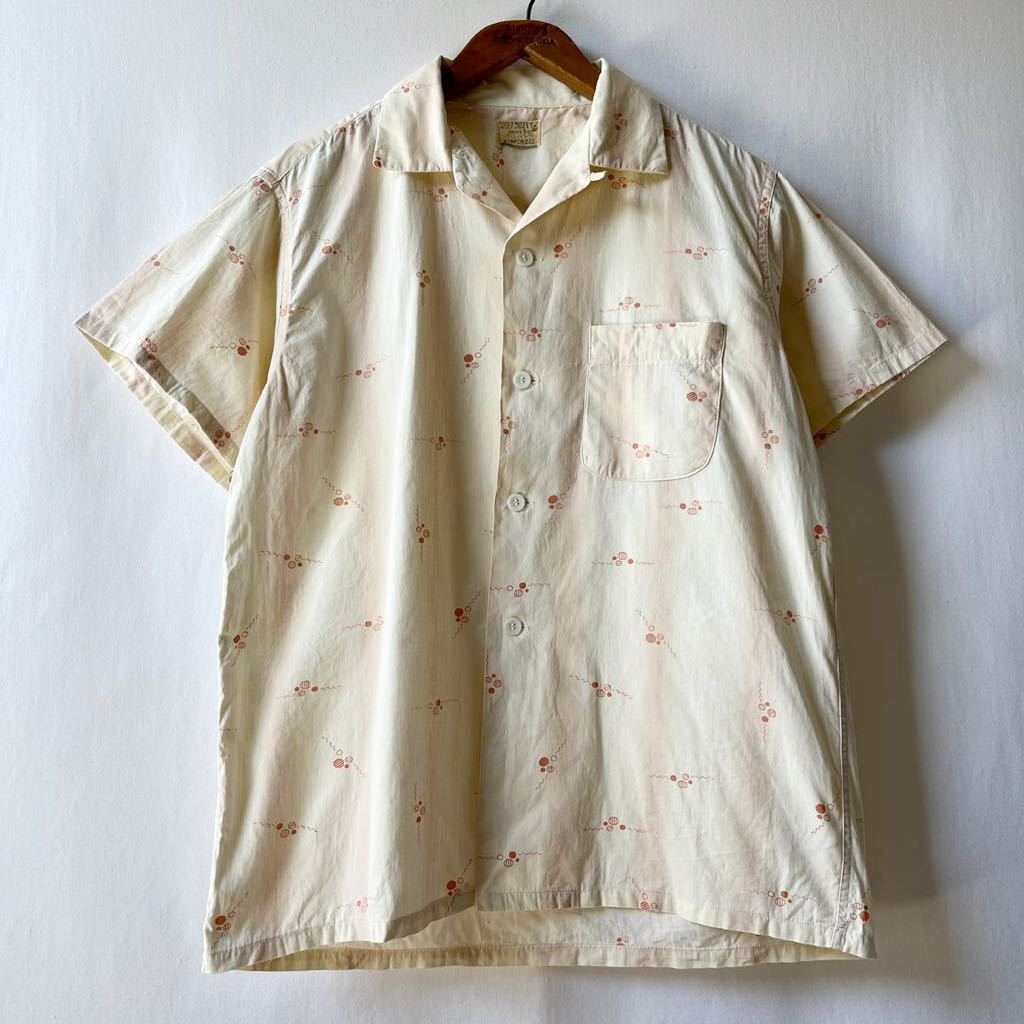 50s DEER CREEK atomic stripe loop color cotton short sleeves shirt M Vintage 50 period . collar . what . original Vintage 