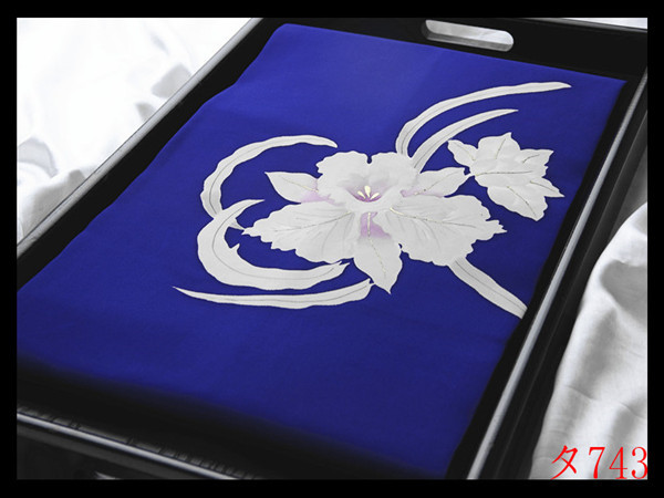 [ta743] west . beautiful goods salt . hand .... dyeing lapis lazuli navy blue color ground . goods . crab silk high class fine art Nagoya obi * inspection *. kimono double-woven obi Nagoya obi 