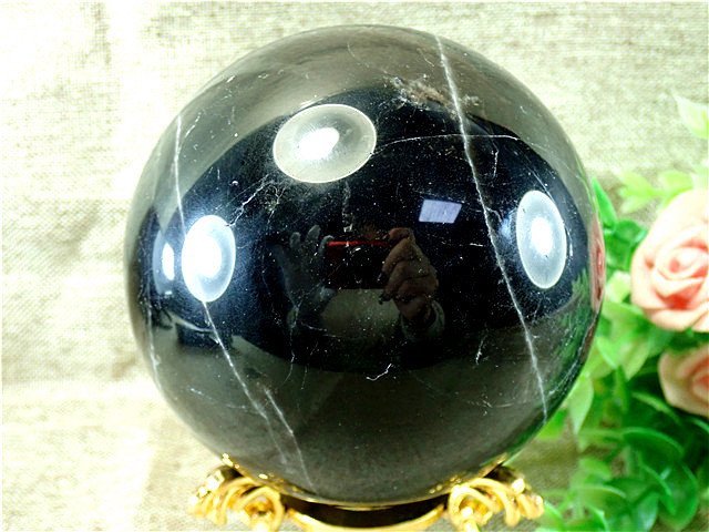 AAA級◆天然モリオン(黒水晶）丸玉176C1-42C26b
