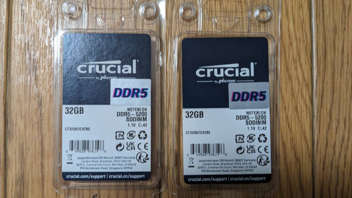 新しく着き crucial CT32G52C42S5 [SODIMM DDR5 PC5-41600 32GB]x2枚 その他