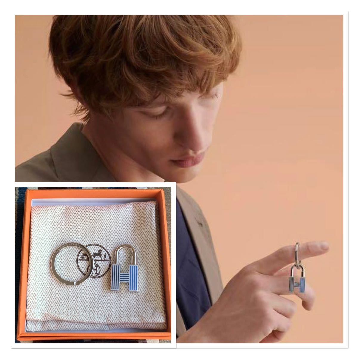  Hermes брелок для ключа QUIZZ RAINBOW INOX CAMAIEU DE BLEUS