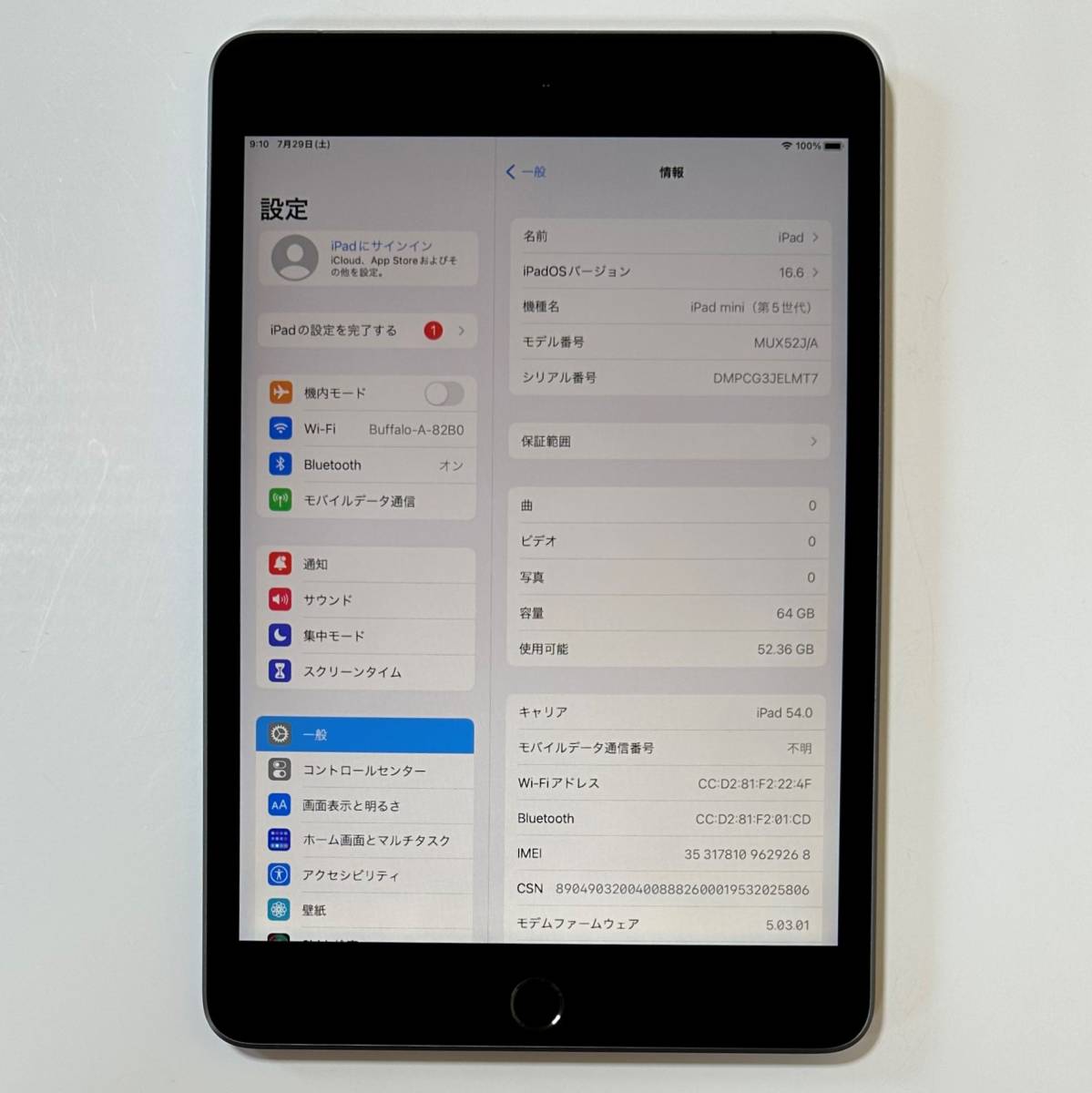 Apple SIMフリー iPad mini (第5世代) スペースグレイ 64GB MUX52J/A