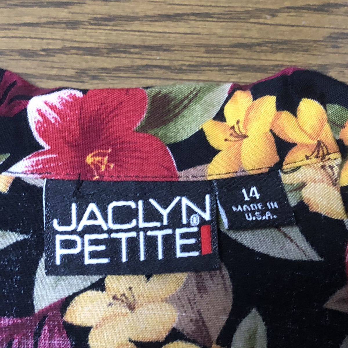 【送料無料】USA製JACLYN PETITE半袖アロハシャツ黒花柄総柄　レディース14サイズ　ハワイアン半袖シャツ_画像5