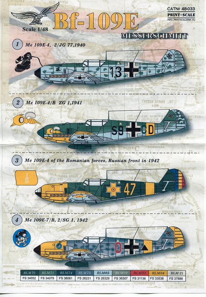 1/48 プリントスケールデカール　メッサーシュミット Bf 109E (2)_画像1