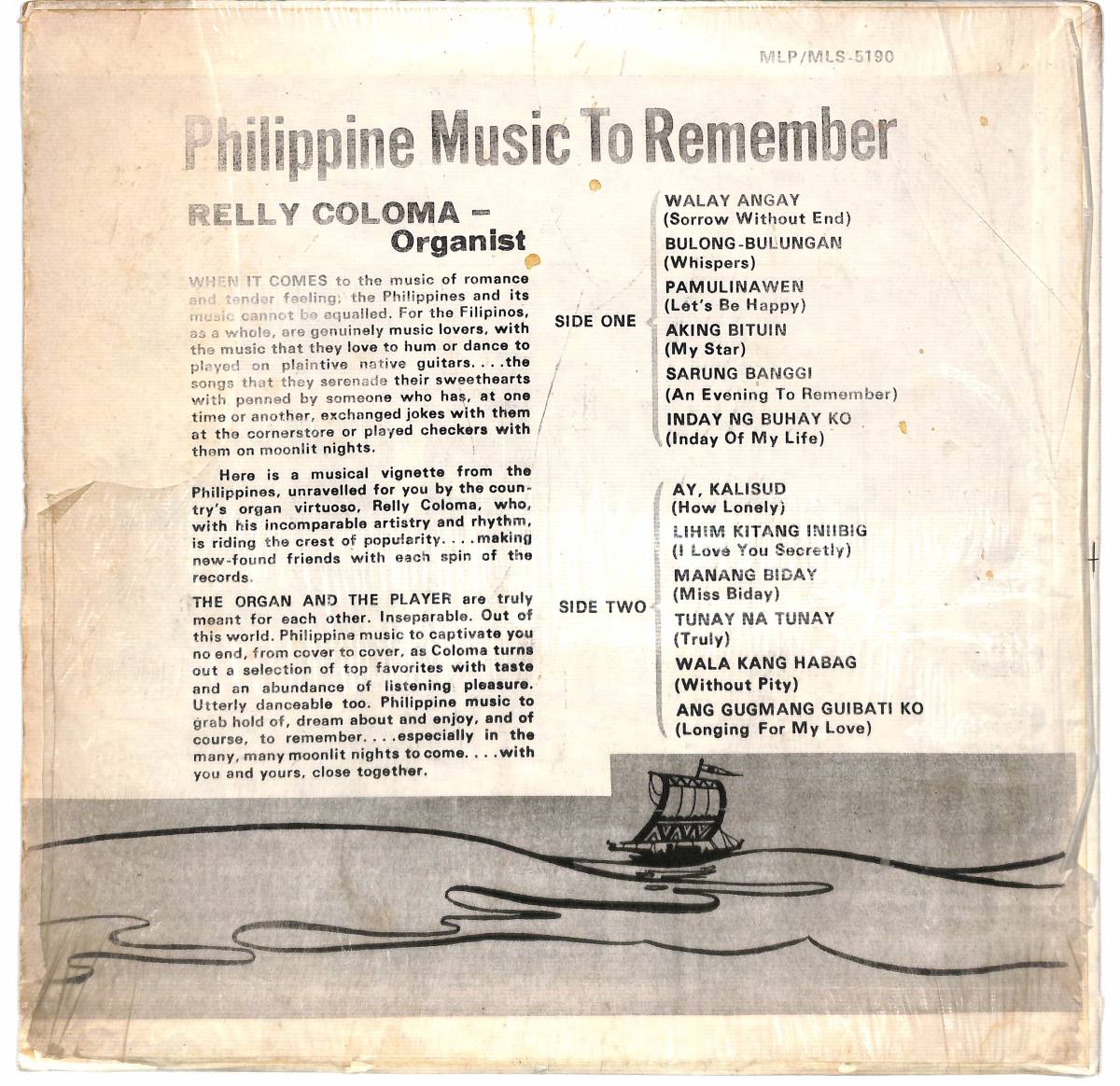 d5985/LP/フィリピン盤/Relly Coloma/Philippine Music To Remember_画像2