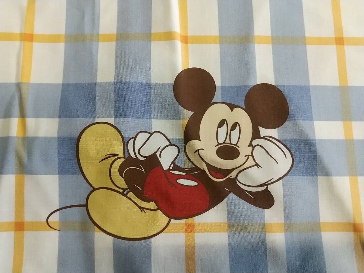 ミッキー 5 ブルー チェック 綿100％ サイズ 巾約156cm 丈100ｃｍ プリント 生地 はぎれ ディズニー Disney Mickey キャラクター ハギレ_画像5