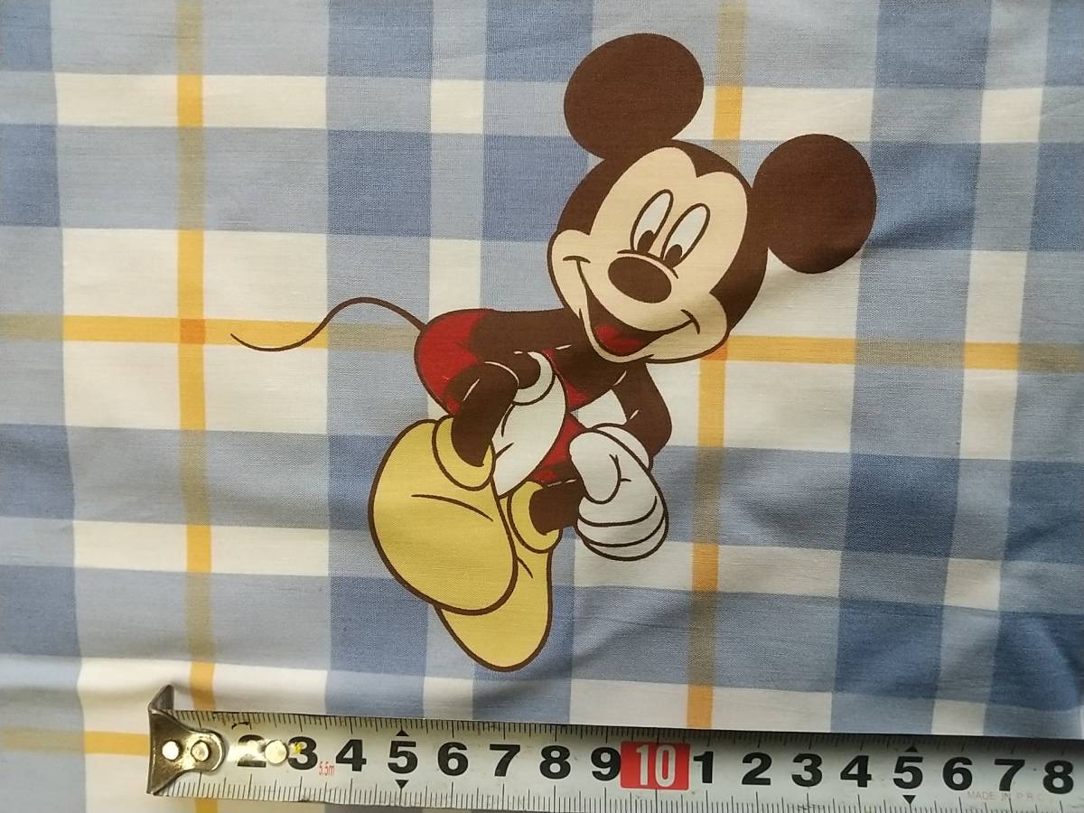 ミッキー ブルー チェック 綿100％ サイズ 巾約156cm 丈160ｃｍ プリント 生地 はぎれ ディズニー Disney Mickey キャラクター ハギレ_画像10