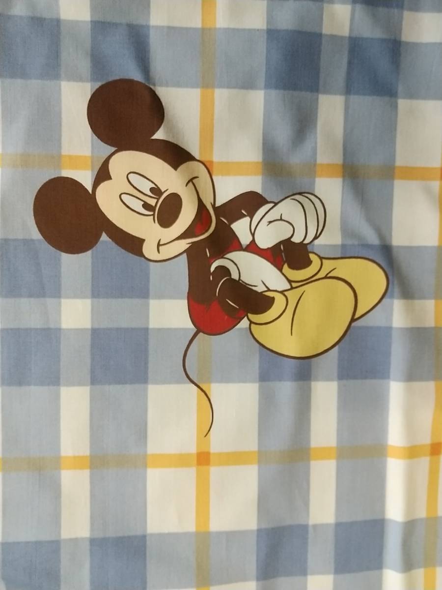 ミッキー ブルー チェック 綿100％ サイズ 巾約156cm 丈160ｃｍ プリント 生地 はぎれ ディズニー Disney Mickey キャラクター ハギレ_画像4