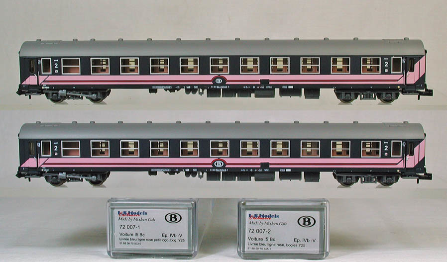 LS.MODELS #72007 ＳＮＣＢ（ベルギー国鉄） Ｉ５型　２等簡易寝台客車２輌セット　（ブルー／ピンク帯）　　● 特価 ●_画像1