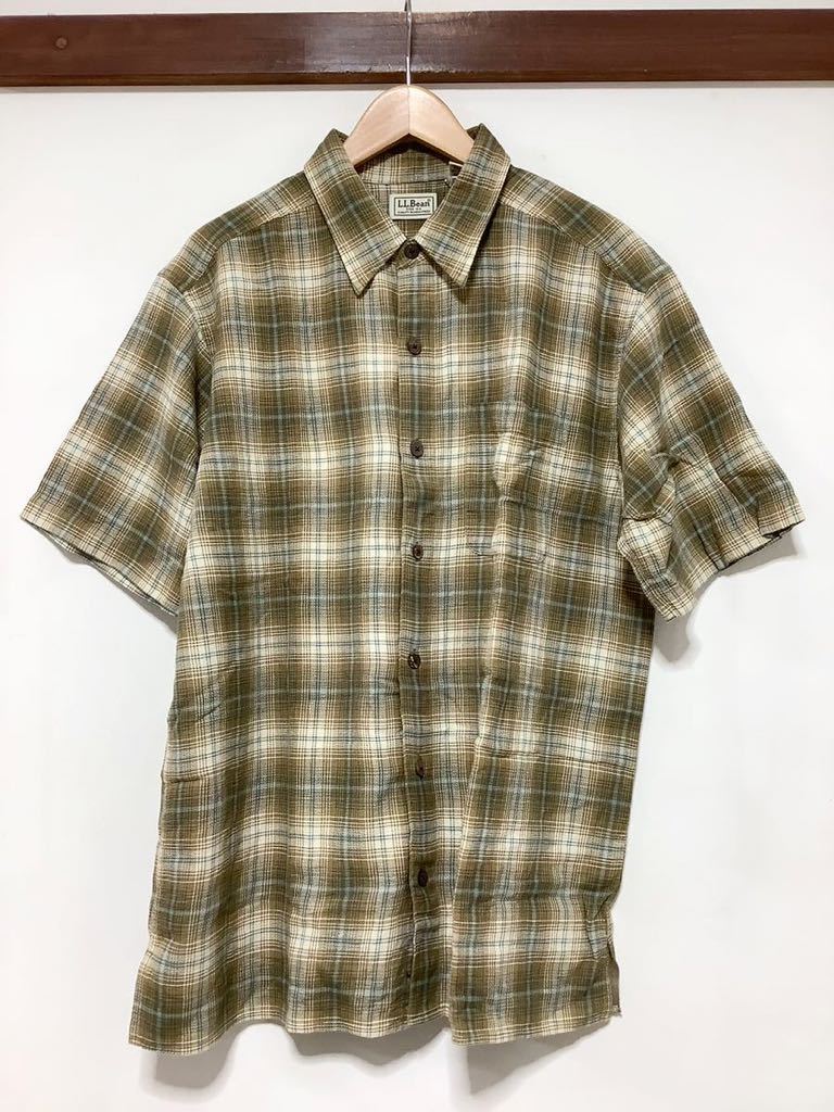 も1136 L.L.Bean エルエルビーン チェック 半袖シャツ M REG ライトブラウン系_画像1