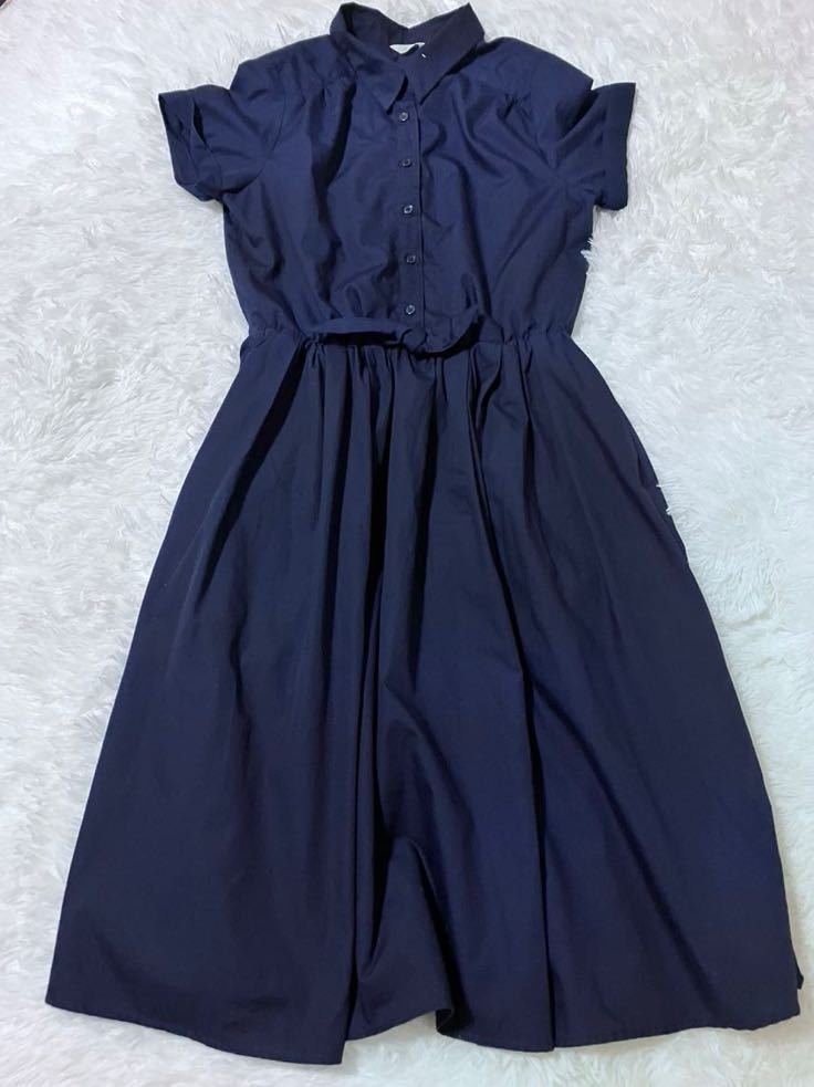  Te chichi te chichi on goods refreshing waist ribbon shirt One-piece ( with defect ) navy One-piece adult pretty lady`s beautiful .